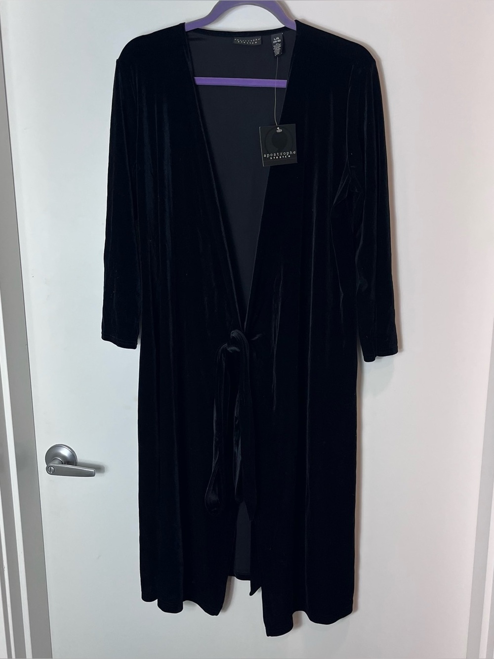 Apostrophe Stretch Y2K Black Velvet Wrap Dress Long Sleeve NWT Large Whimsigoth